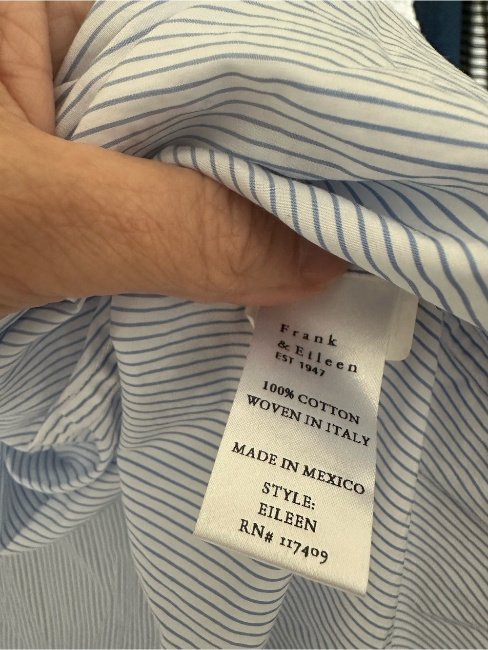 Frank & Eileen Light Blue and White Striped Button-Up Shirt - Picture 5 of 5